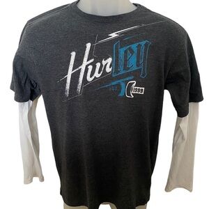 HURLEY Long Sleeve Grey, Blue & White Surf Skate Shirt Men L Large